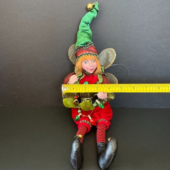 Whimsical Christmas Elf Figurine With Red & Green Outfit Jingle Bell Shoes Beade - Picture 12 of 12